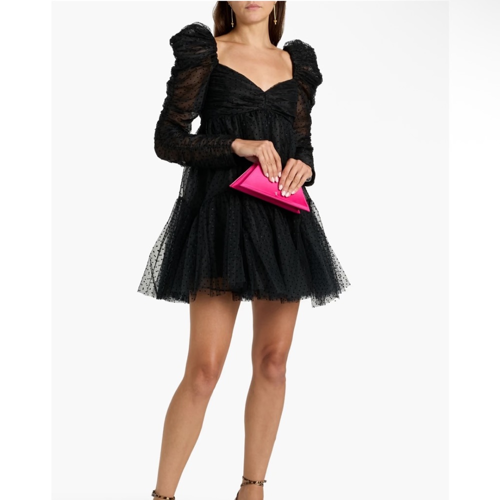 ZIMMERMANN Tulle Mini Empire-Waist Black Polka Dot Dress w/ Ruching size 1/US 6 - Picture 2 of 16